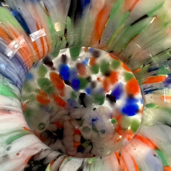 Vintage Hand Blown Art Glass Comfety Spotted Heavy Vase 2 Handles - Picture 8 of 16